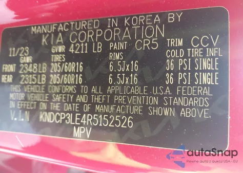 2024 Kia Niro Lx z USA, uszkodzony, nr VIN KNDCP3LE4R5152526